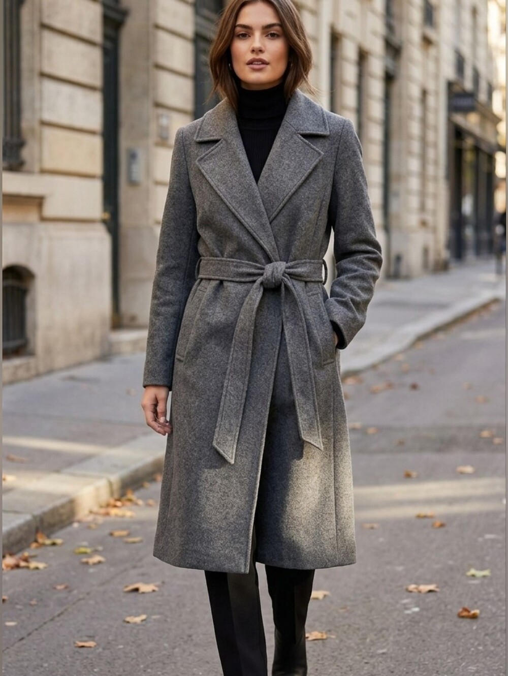 H&M Gray Belted Wool-Blend Trench Coat Size M